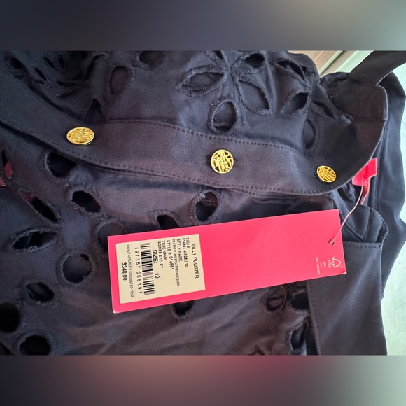 Lilly Pulitzer Zia Eyelet Midi Shirtdress Navy Blue Size 10 - Picture 10 of 11